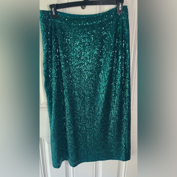 Anthro Maeve Sequin Skirt Blue Teal Turquoise Large - Picture 5 of 8